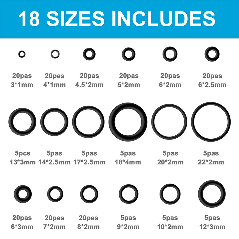 225 Pcs 18 Size Nitril Rubber O-Ring Assortiment Kit Afdichting Ring Voor Professionele Sanitair, Kraan, automotive, Monteur