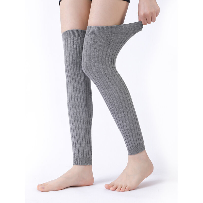 Recém-design mulheres primavera cor sólida aquecedores de pernas quentes 100% algodão de malha alta do joelho meias outono plissado guarnição boot topper