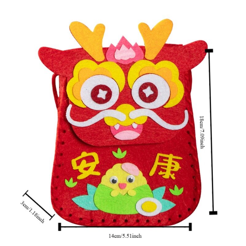 Tecido não tecido de estilo antigo com corda suspensa, padrão dragão, saco do zodíaco chinês, pacote material do jardim de infância