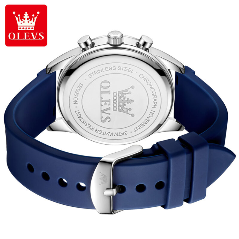 OLEVS Sport Quartz Watch, Pulseira de Silicone Dial Redondo, Calendário Luminoso Presente, 5602