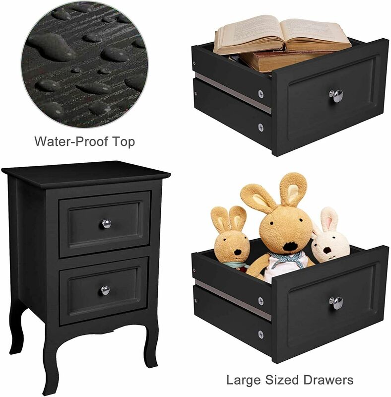Nightstand End Tables com 2 gavetas, Bedside Cabinet, Bedroom Table Furniture, US Black, Frete Grátis