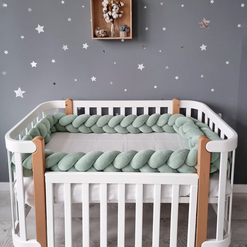 ที่ป้องกันเตียงเด็กทารก1-4เมตรเปลเด็กหมอนอิงหมอนถักเปียกันชนกันชนสำหรับเตียงเด็กตกแต่งห้อง tresse de Lit BEBE