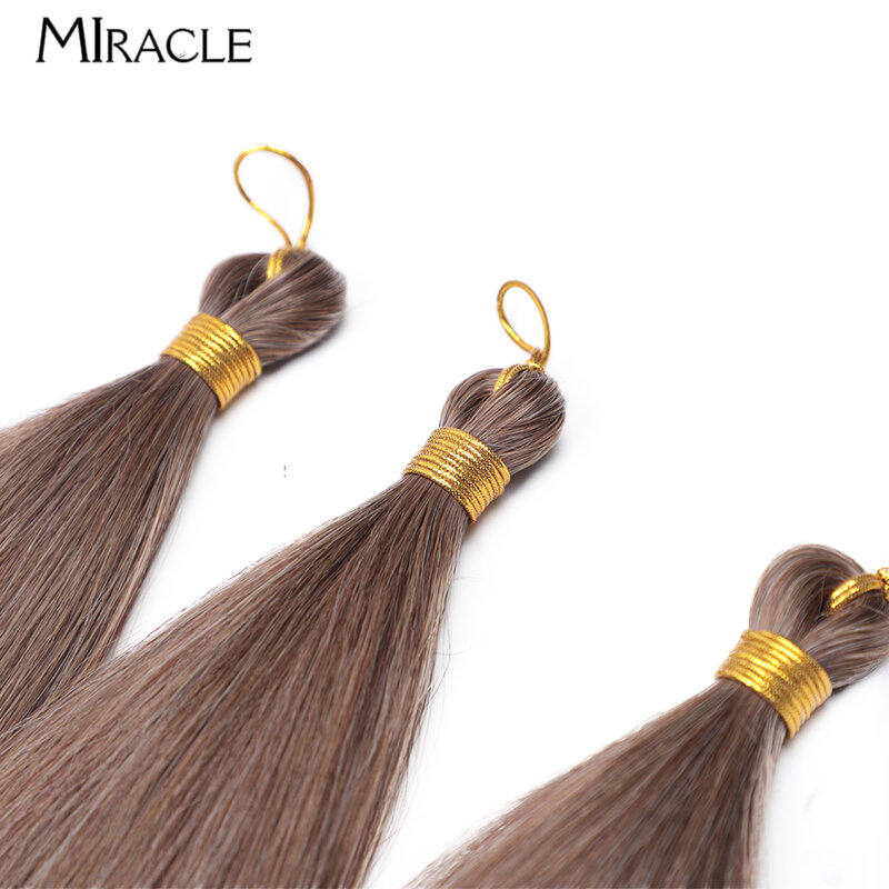 MIRACLE Ariel Straight Pony Hair 28 Inch Soft Synthetic Crochet Braids Hair Bundles Ombre Brown Braiding Fake Hair Extensions