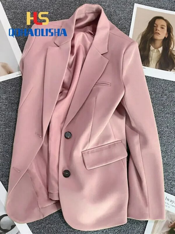 여성용 루즈 스트레이트 튜브 슬림 블레이저 재킷, 한국 패션 스몰 수트 상의, 브라운 수트 코트, 2023 봄 신상