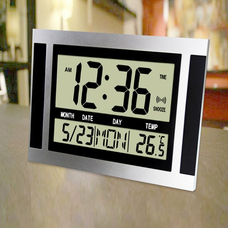 Digital Desk Wall Alarm Clock with Thermometer & Calendar LCD Screen H110