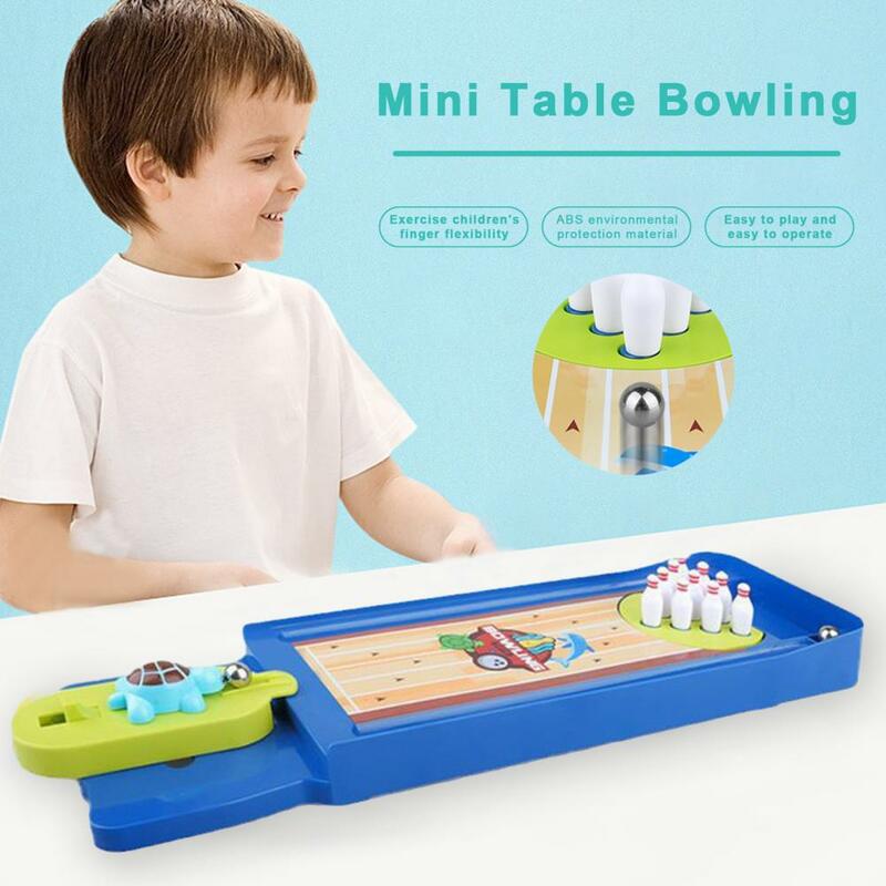 Set Bowling Mini atas meja dengan gagang kura-kura mainan permainan Desktop kayu untuk anak dewasa kantor pesta ulang tahun nikmat