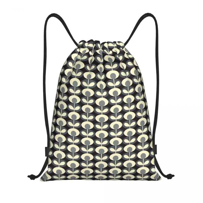 Custom Oval Flower Cool Grey Orla Kiely Print Drawstring Bag Men Women Lightweight Sports Gym Storage Backpack