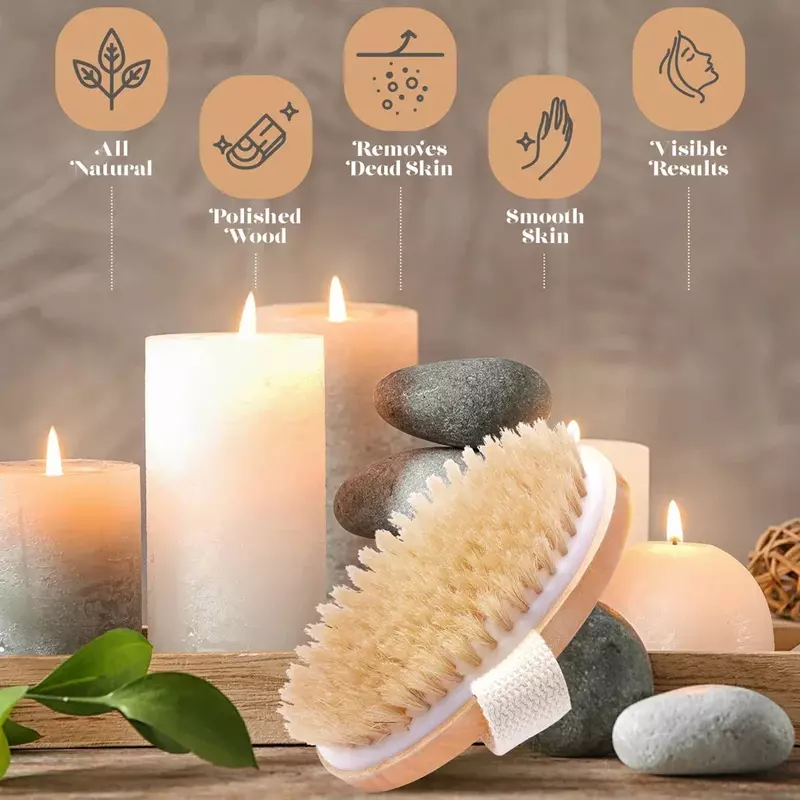 Cellulite and Lymphatic Bath Shower Skin Care Tool Wet and Dry Body Brush Exfoliator with Soft Bristles Body Scrub Brush