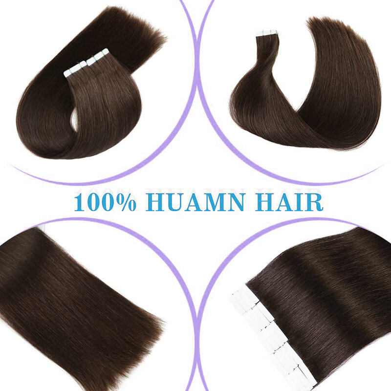 Ciemnobrązowa taśma prosta #2 w przedłużaniu włosów 100% Remy ludzkich włosów samoprzylepna wątek skóry jedwabista dla kobiet w wieku 16-26 Cal 20 sztuk/partia