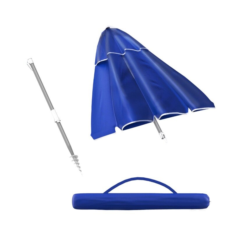Toldo de sombrilla para exteriores de jardín puro, 7 pies, aluminio, anclaje de arena y protección UV, azul
