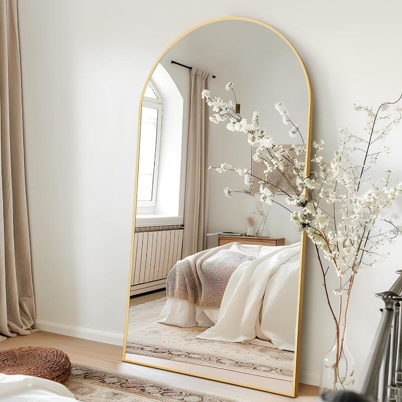 Oversized Full-Body Mirror, Large Arched Full Length Mirror with Stand, 76"x35" Aluminum Alloy Frame Oversized Floor Mirror