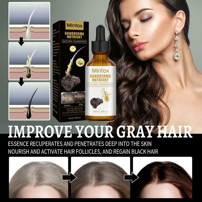 30ml Anti-greying sieri per capelli Ganoderma nutrienti sieri oscuranti per capelli essenza Anti grigia per ricrescita più spessa Fuller Hea J1W8