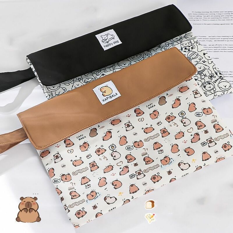 1 buah ukuran A4 Folder File Capybara tas penyimpanan kapasitas besar Organizer kertas tes anjing kartun untuk siswa