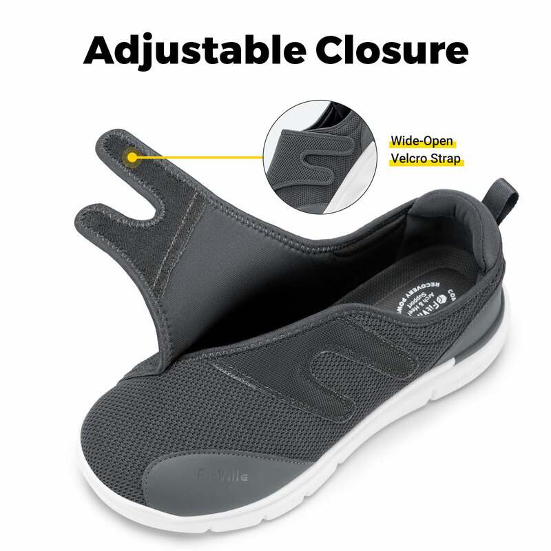 FitVille scarpe per diabetici scarpe da ginnastica da passeggio con chiusura ortopedica Slip-on e regolabile di larghezza Extra larga con ammortizzazione del supporto dell'arco