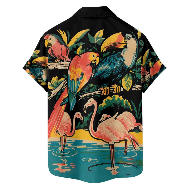 Street casual sunny temperament animal print camicia a maniche corte da uomo summer baggy t-shirt con risvolto di grandi dimensioni