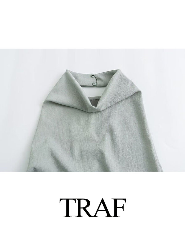 TRAF Fashion Women 2 Piece Set Slit Hem Long Skirt+Solid Color Halter Neck Sleeveless Backless Folds Buttons Decorate Vest Tops