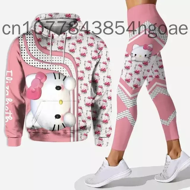 New Hello Kitty Legging felpa con cappuccio Set Disney Yoga Pants pantaloni della tuta da donna Y2k Yoga con cappuccio Leggings tuta di moda