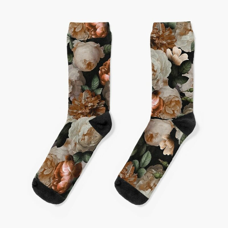 Chaussettes chauffantes en coton pour hommes et femmes, chaussettes à motifs floraux, chaussettes noires, Antique Jan Davisie z. de Heem Lush Trash