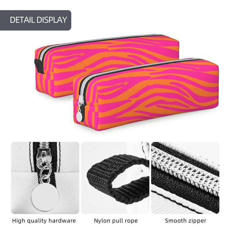 Estojo de lápis Zebra Stripes para crianças, grande bolsa de armazenamento para cosméticos de escritório, caneta rosa e laranja, novo
