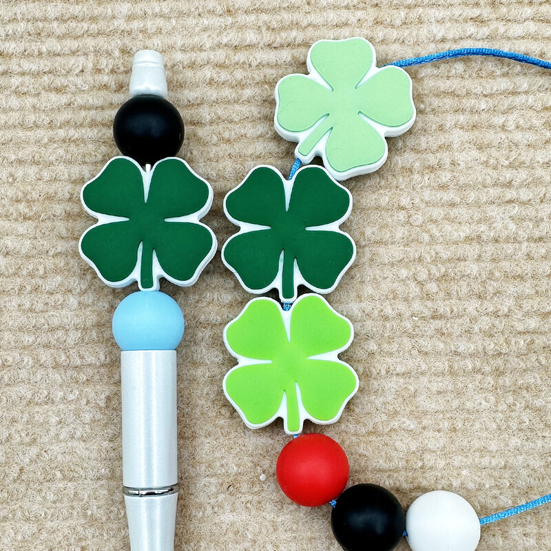 Baby Silicone Clover Beads Brinquedos, DIY String Pen Beads, Cadeias de mamilo, Acessórios de jóias, Tethe Baby Gifts, Kawai, 10 Pcs