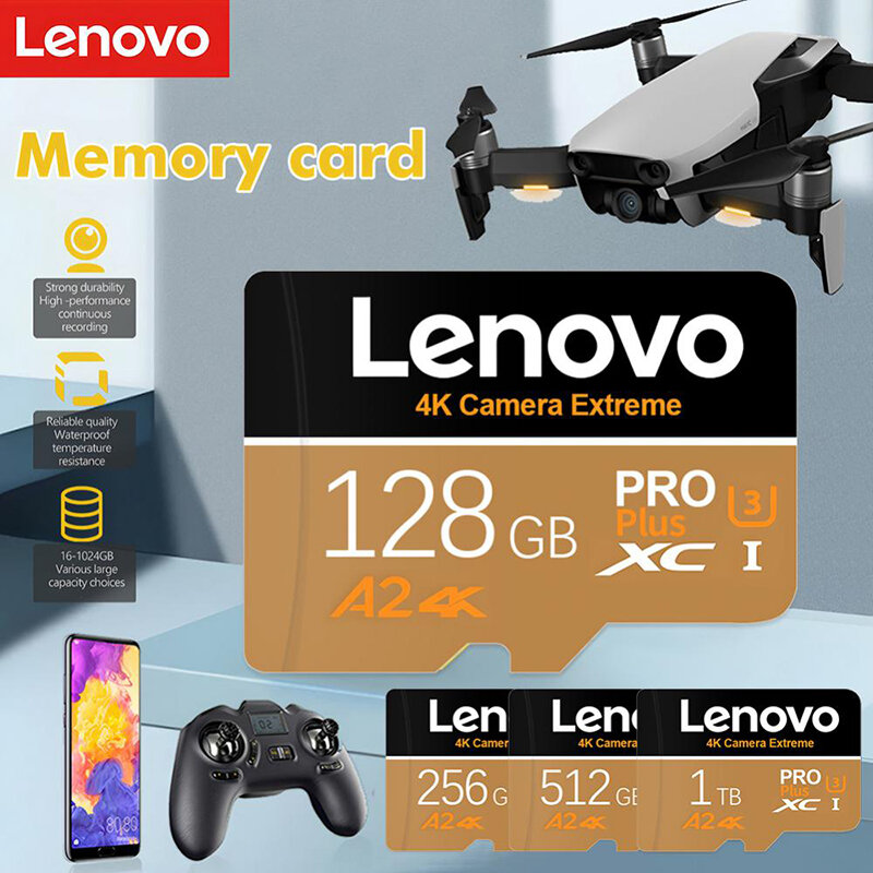 Lenovo-Carte mémoire flash haute vitesse pour téléphone, ordinateur, appareil photo, classe 10, carte TF, 1 To, 2 To, V60, 128 Go, 512 Go, 256 Go