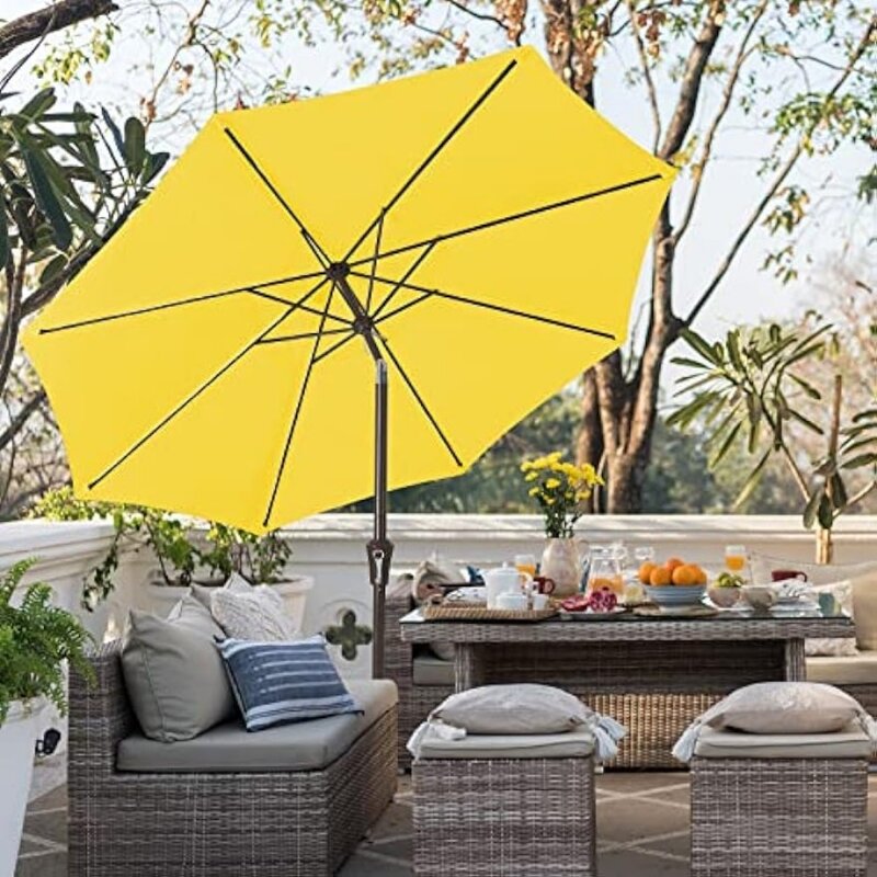JEAREY 9FT Outdoor Patio Umbrella Outdoor Table Umbrella with Push Button Tilt and Crank, Market Umbrella 8 Sturdy Ribs (Yellow)