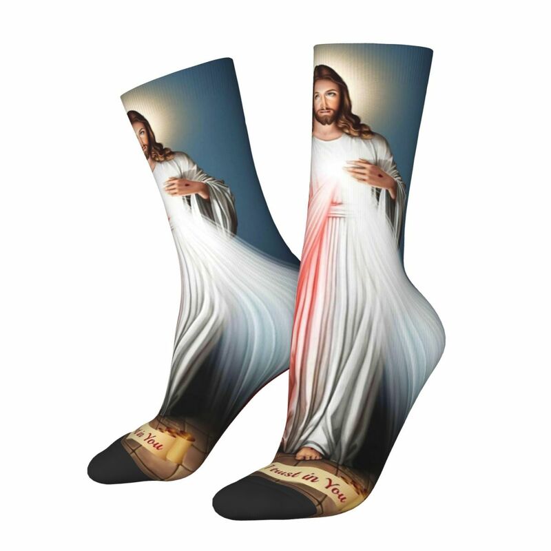Christian Jesus sacrifica meias para homens e mulheres, meias de futebol, acessórios confortáveis, pintura Jesus