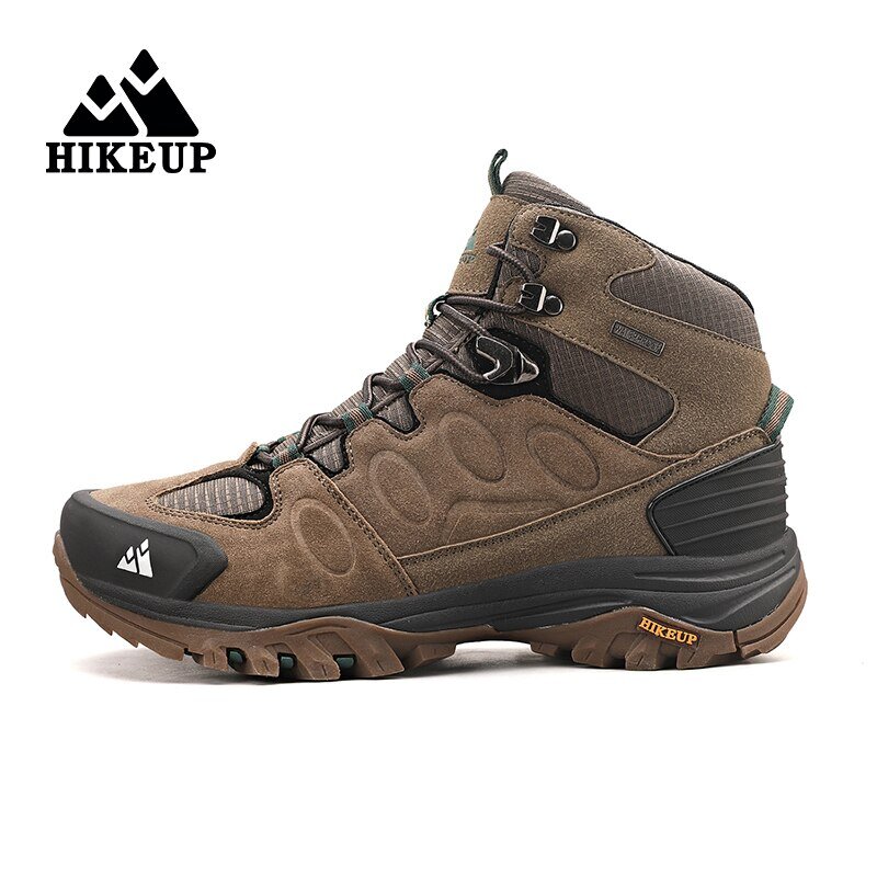 HIKEUP High-Top Men Hiking Boot Winter Outdoor Shoes Lace-Up Non-slip Sports Casual Trekking Boots Man Suede Warm Shoes