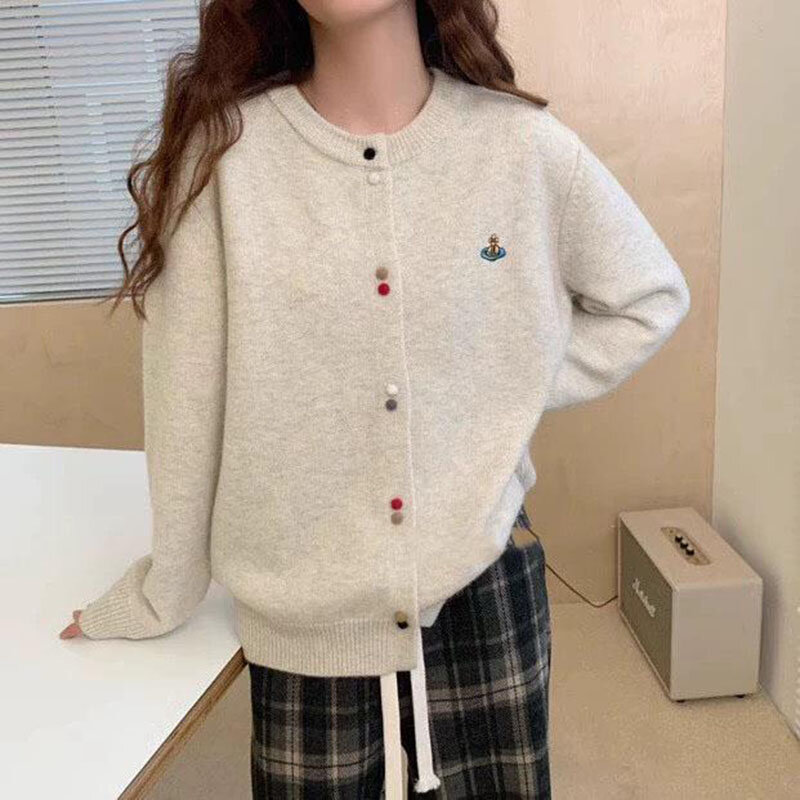 fashion embroidery knitwear Cardigan Female clothing autumn o neck outwear women's sweater jacket long sleeve soft knit tops