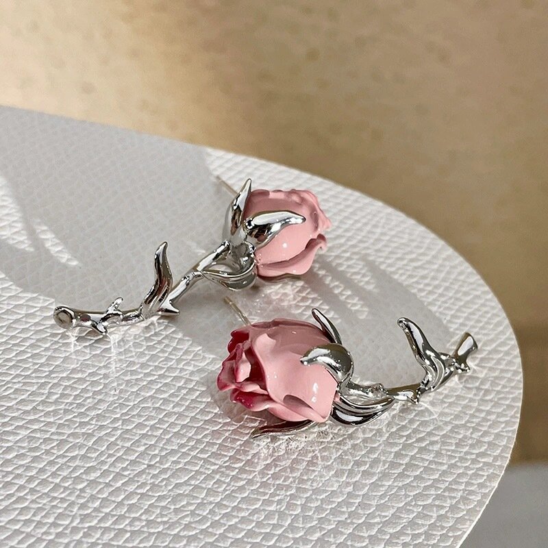 Nieuwe Rose Gradiënt Roze Bloem Oorbellen Sieraden Voor Womenspots Accessoires Feest Sieraden Geschenken