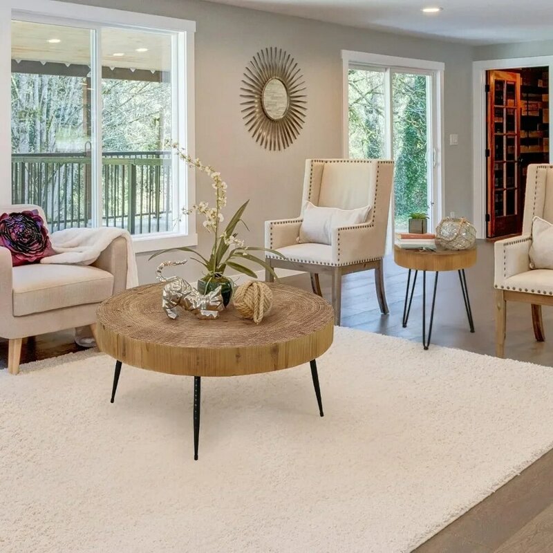 Bauernhaus runden Couch tisch Set von 2 Möbeln modernen Kreis Naturholz Finsh Seiten-und Beistell tisch Sets für Wohnzimmer Tische