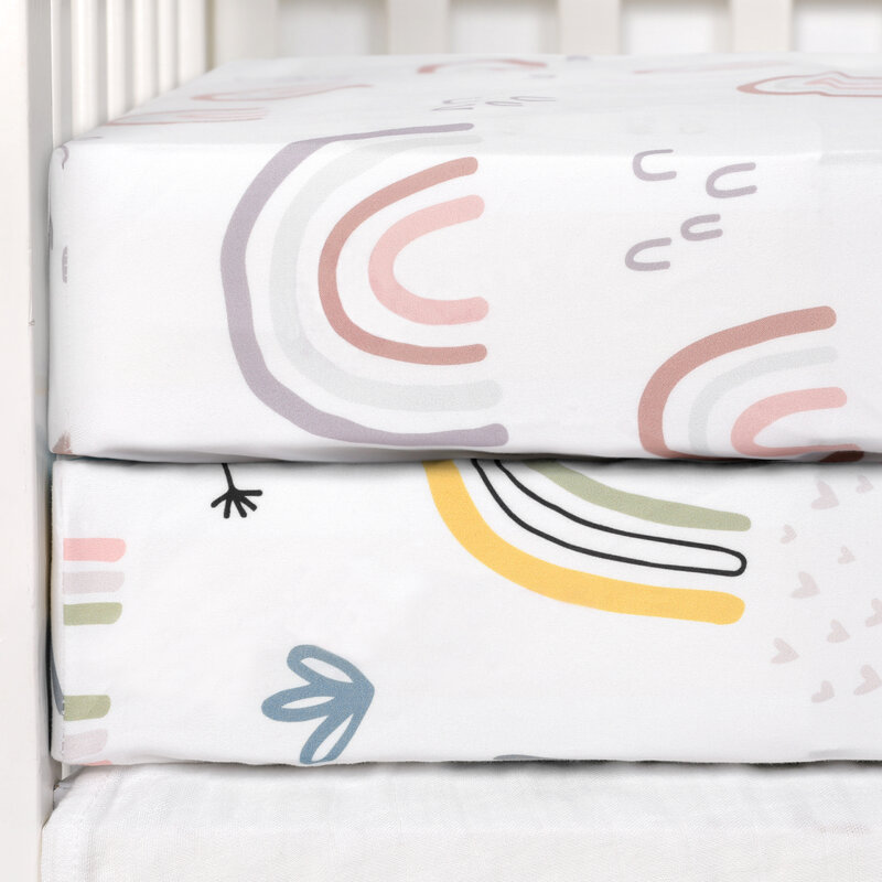 울트라 소프트 신축성 크래들 아기 침구 세트, 유아용 침대 맞춤 시트, 패션 인쇄 침대 시트, 아기 침대 매트리스 커버, 130cm x 70cm, 2 개