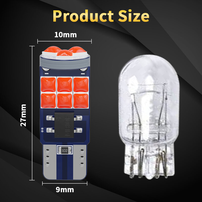 Bombilla LED Canbus T10 W5W 3030 SMD para luz de señal, lámpara de maletero de marcha atrás lateral de cuña, sin Error, 12V, 6000K, blanco y rojo, 10 Uds.