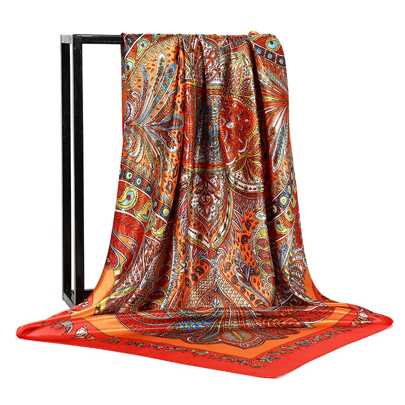 Syal tabir surya desain mewah gaya populer hiasan kepala pantai syal Muslim motif mode musim gugur syal persegi untuk musim dingin 90X90CM