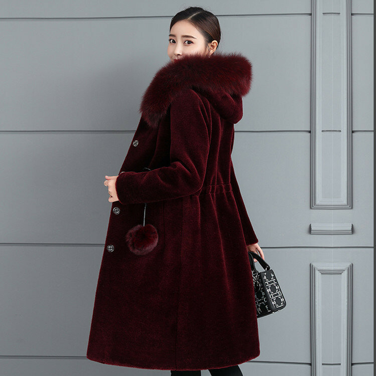 VOLALO Mink Fur Coat for Women Long Mink Down Waist Slimming Hoodie Imitation Fur Coat Winter New  Thickening