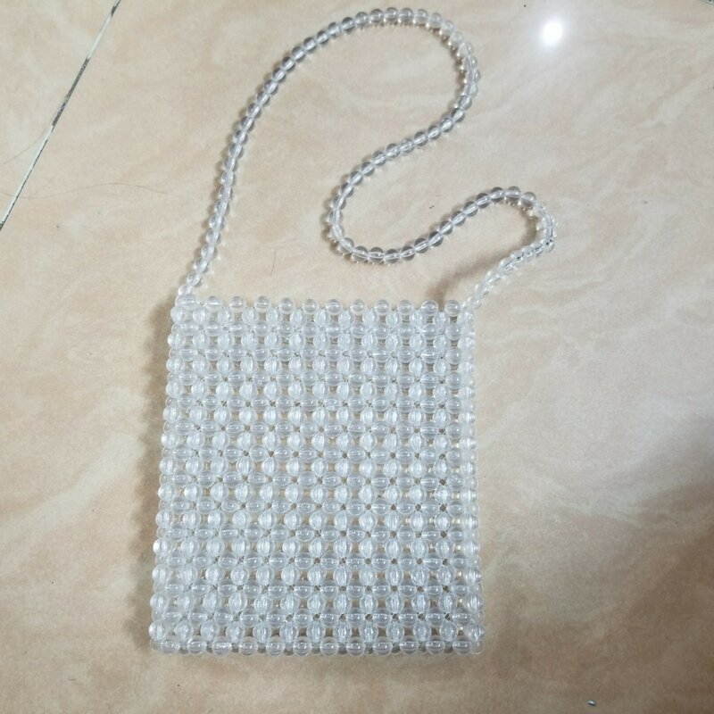 Bolso de mano con perlas de diseño para mujer, bolsa transparente de cristal, bandolera de mensajero