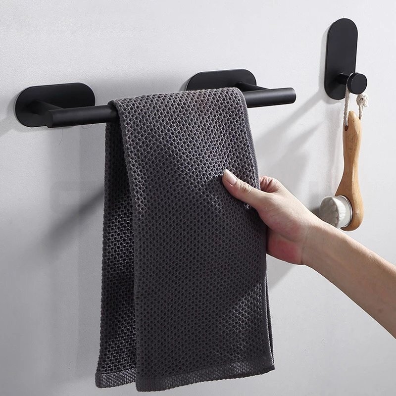 Barra de toalha de aço inoxidável para banheiro, Conjuntos de acessórios pretos, Suporte de papel do rolo do tecido do toalete, Toalheiro