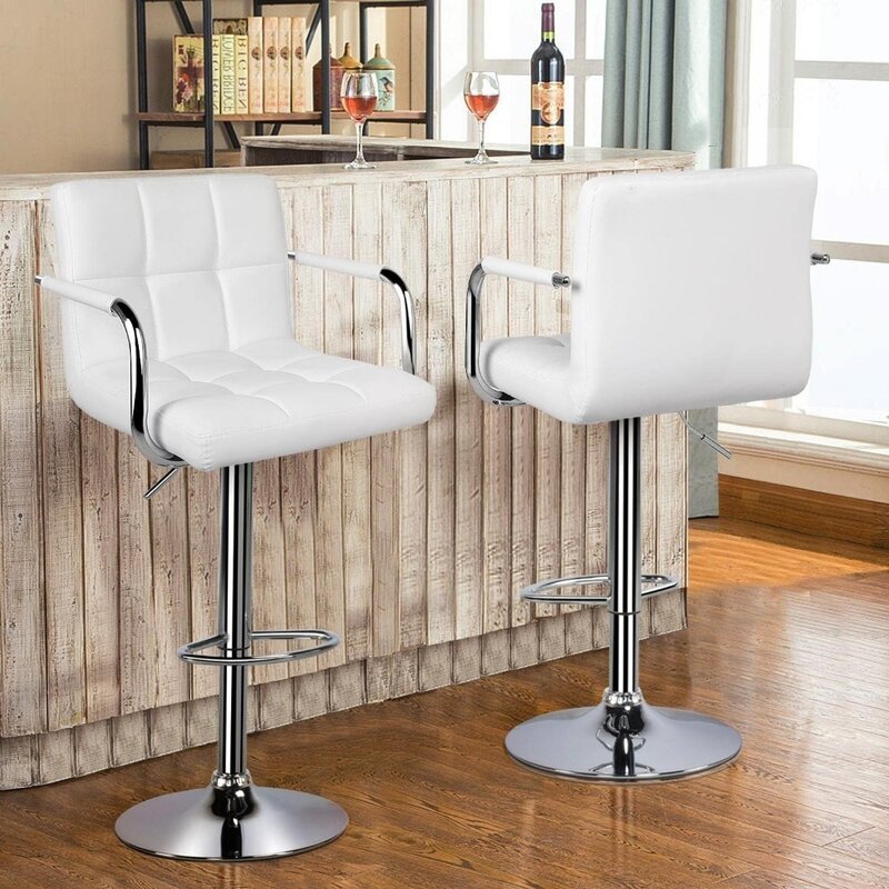 Wysokie stołki barowe zestaw 2 nowoczesnych stołki barowe ze skóry kwadratowej regulowane stołki barowe z ramionami i tylnymi krzesła barowe