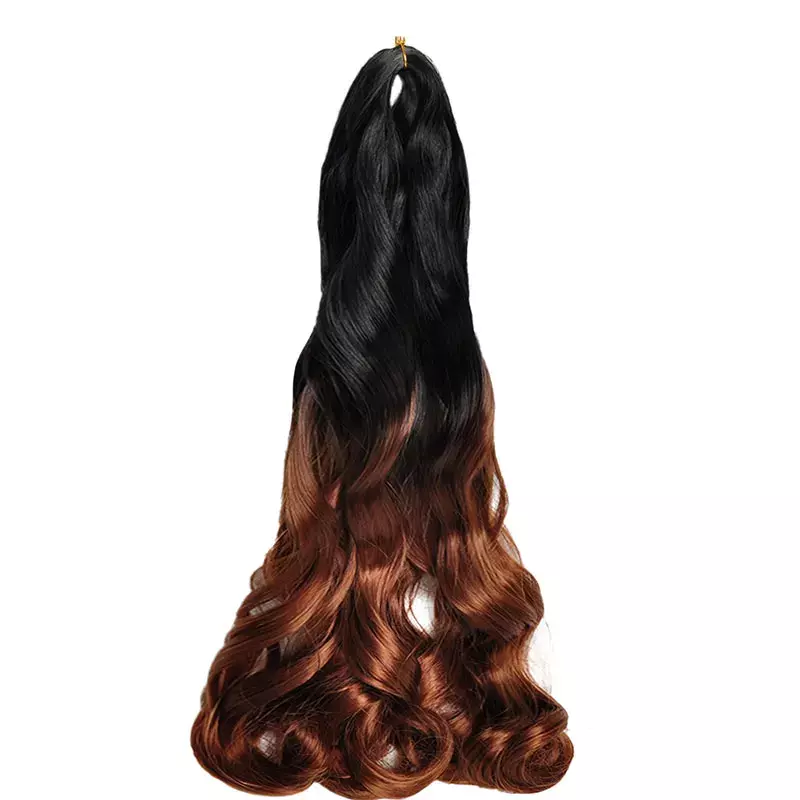 Trenzas de rizo en espiral onduladas, cabello sintético, extensiones de cabello trenzado francés, alta temperatura, cabello preestirado ombré