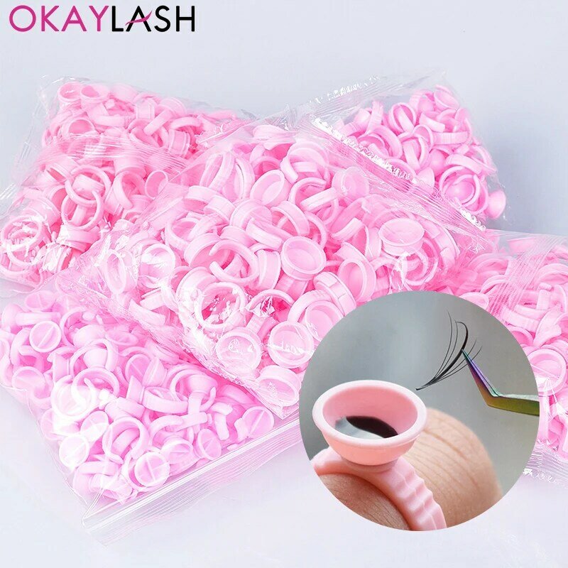 OKAYLASH-일회용 속눈썹 글루 홀더 링, 문신 안료 컵 컨테이너, 속눈썹 연장 도구, 속눈썹 용품, 100 개, 도매