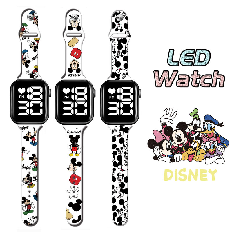 ディズニー-ミッキーのデジタル時計,漫画のキャラクターのプリント,LED,ボタンタイプ,子供向け,誕生日プレゼント