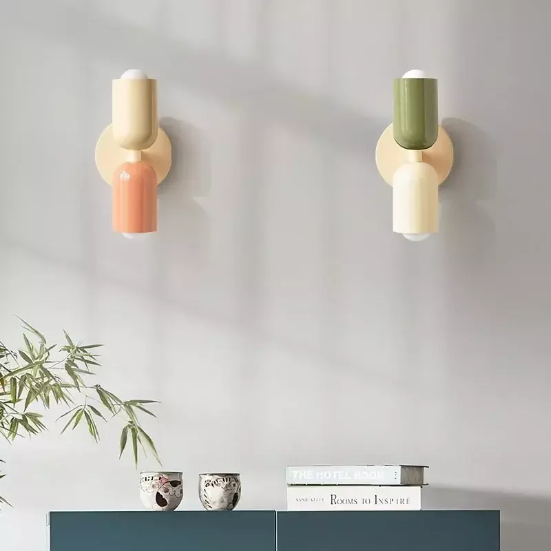 Lámpara LED de pared nórdica, luces de doble cabeza, color crema, minimalistas, modernas, para sala de estar, dormitorio, estudio, accesorio de decoración interior