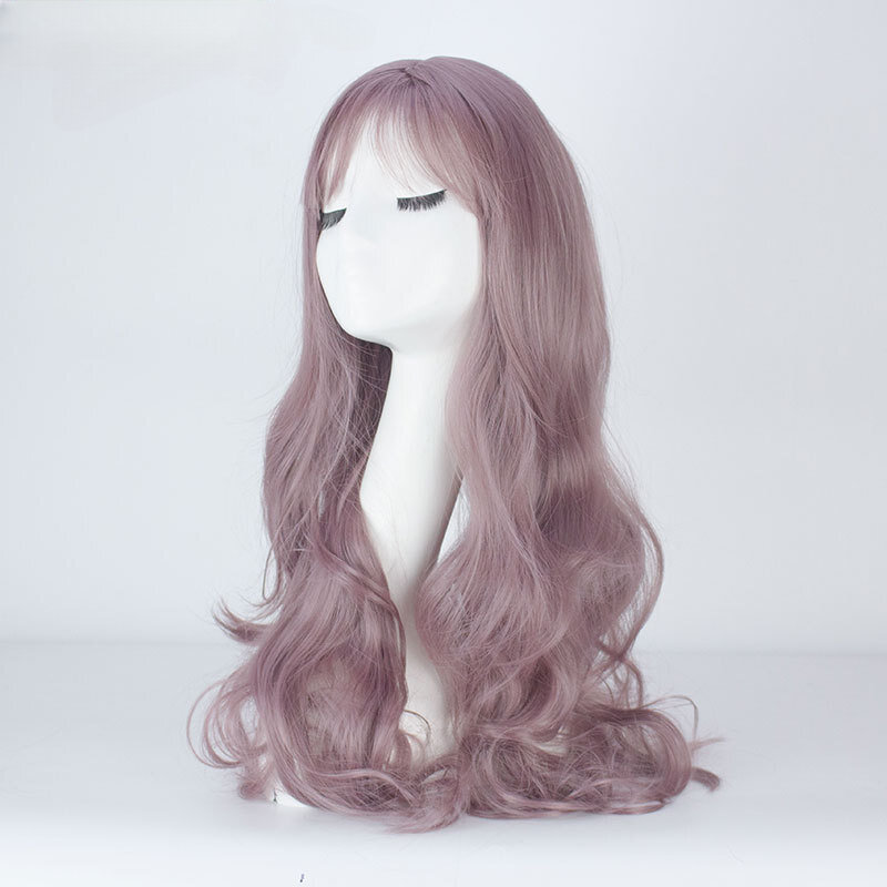 Ekstensi rambut Wig panjang bergelombang ungu modis untuk wanita aksesori rambut pribadi untuk penggunaan pesta karnaval topeng