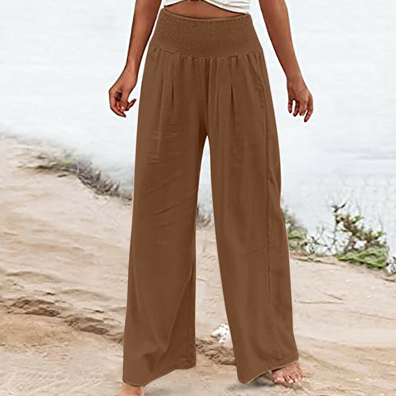 Pantalon large élastique taille haute pour femme, jogging décontracté pour femme, monochrome, élégant, bureau, printemps, été, 2024