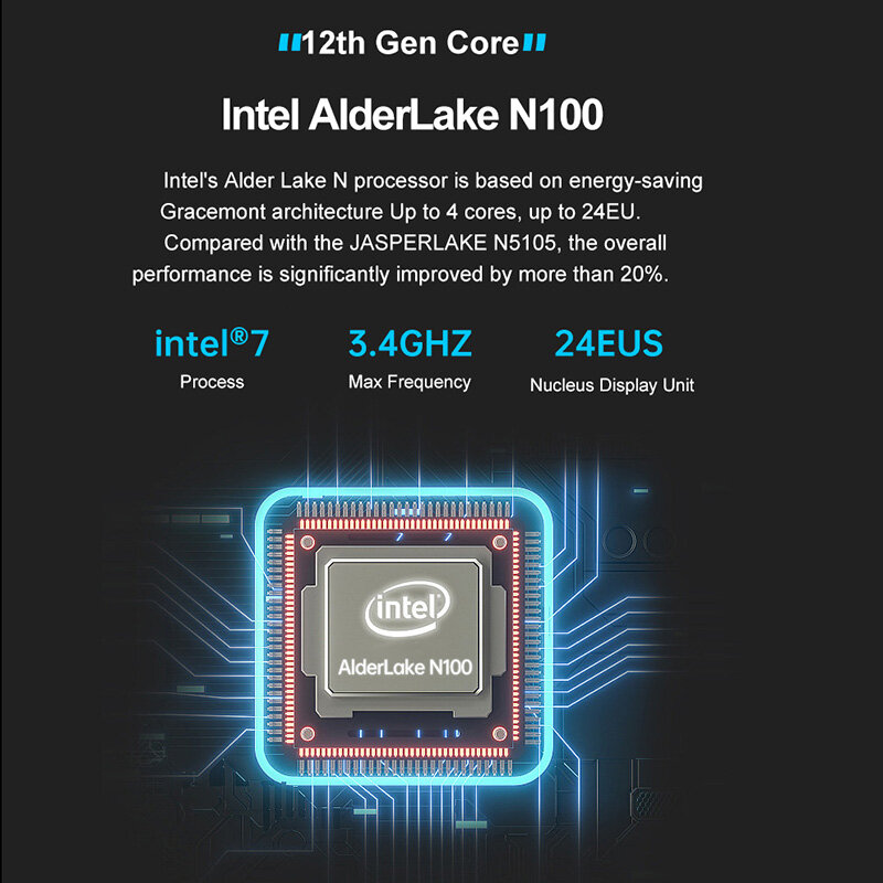 Topton-D4 Intel Mini PC, Pocket Mini Computer, Windows 11 Pro, Intel N100, DDR5, 4800MHz, 1000M LAN, HDMI 2.0, DP, WiFi 6, BT5.2, 12th Gen