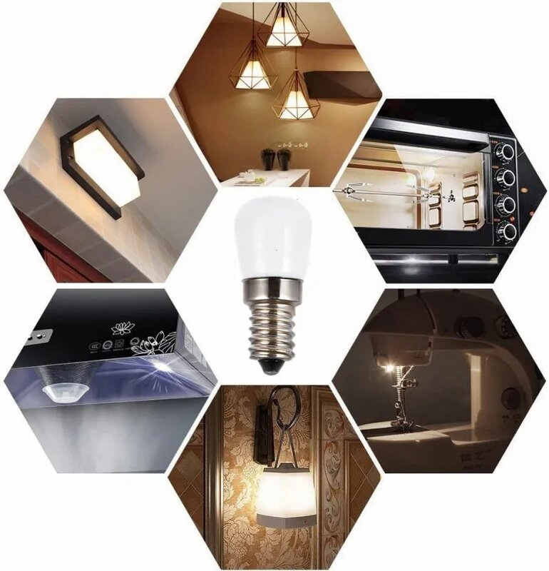 Mini Frigorífico Lâmpada LED, Cold, Warm, White, Frigorífico Lamp, Luzes do armário, 2W, 12V, 24V, 110V-260V, E14, E12, 1, 2, 4, 6 PCes