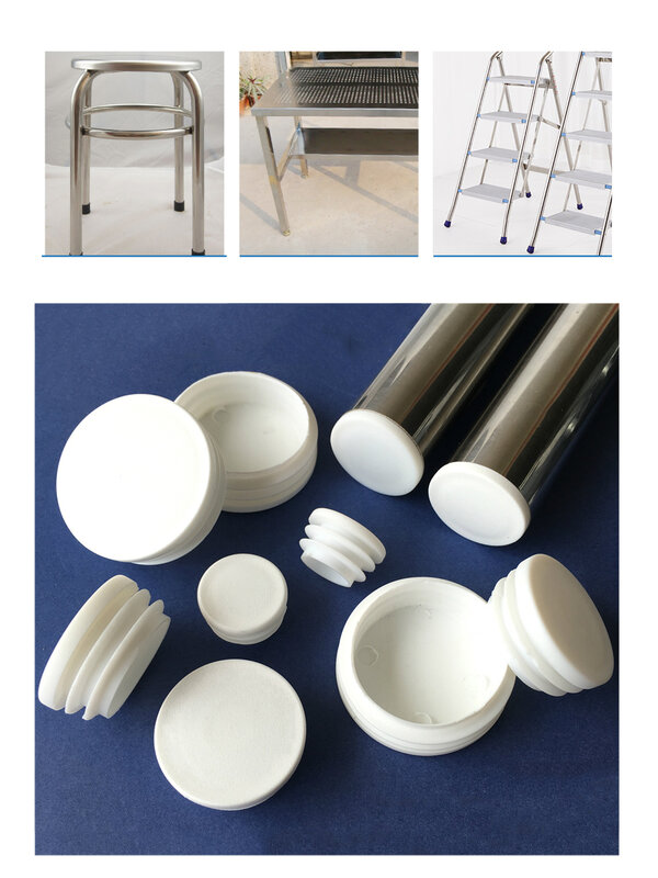 Almohadillas redondas blancas para pies de mesa y silla, cubierta protectora de plástico, tapas de cabeza plana, insertos de tubo, tapones Bung