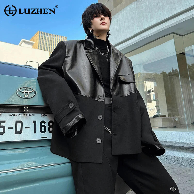 LUZHEN primavera New Fashion Pu Leather Splicing Design Suit giacche personalità da uomo Trendy Street Clothes spedizione gratuita LZ2504