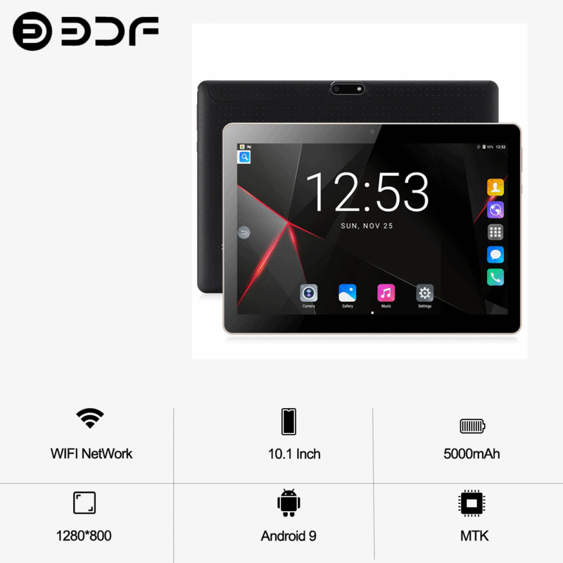 Bdf k107 10,1 zoll neues tablet android 9,0, 4gb ram 64gb rom, 1280*800 bildschirm 5000mah batterie dual kamera, wifi 3g (gsm)