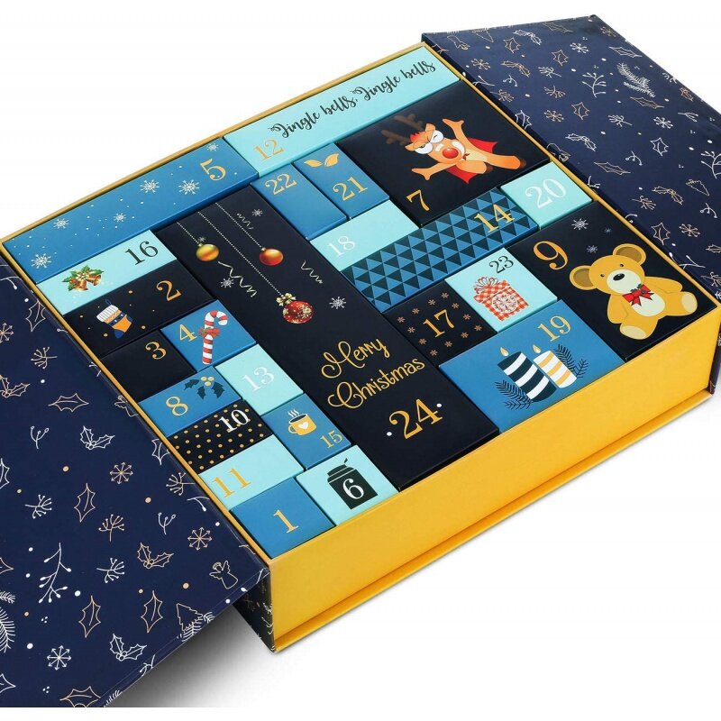 Niestandardowy produkt elegancki papier do prezentów pudełka kalendarz adwentowy wykonane w Chinach 12/24 dni z kalendarzem zapięcie magnetyczne